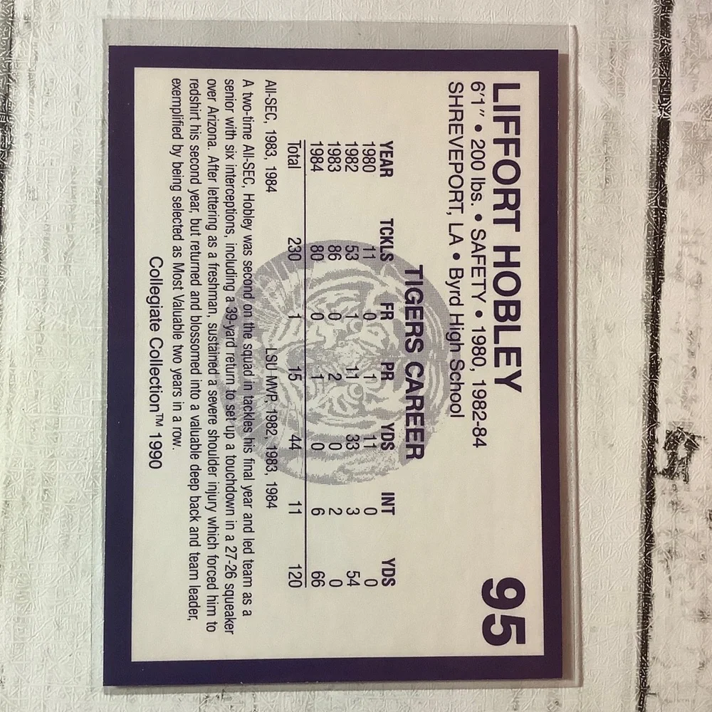 1990 Collegiate Collection LSU Tigers - #95 Liffort Hobley